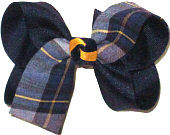 Medium Amite Christian Academy (Denham Springs) Plaid with Navy Ribbon and Navy and Yellow Gold Knot Double Layer Overlay Bow